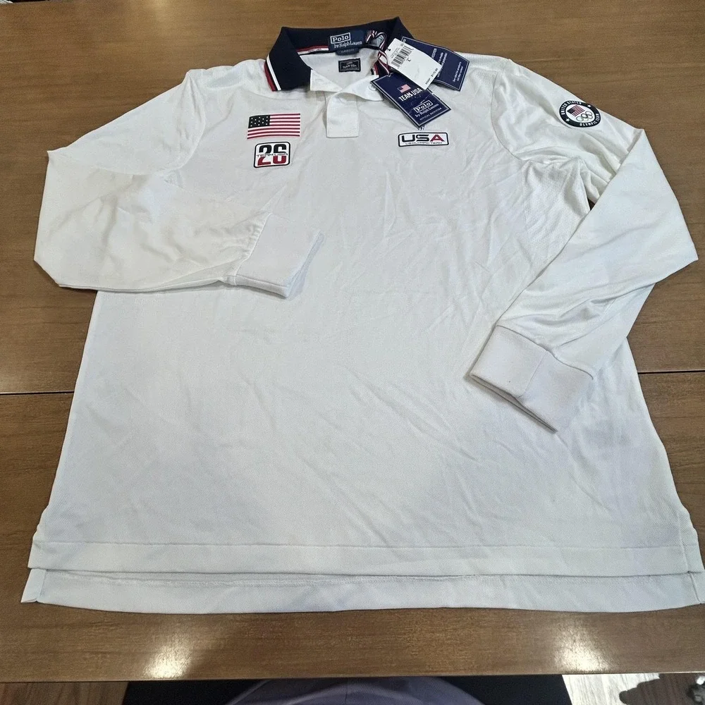 Team USA Shirt Mens Large White Olympic Polo Ralph Lauren Long Sleeve Classic